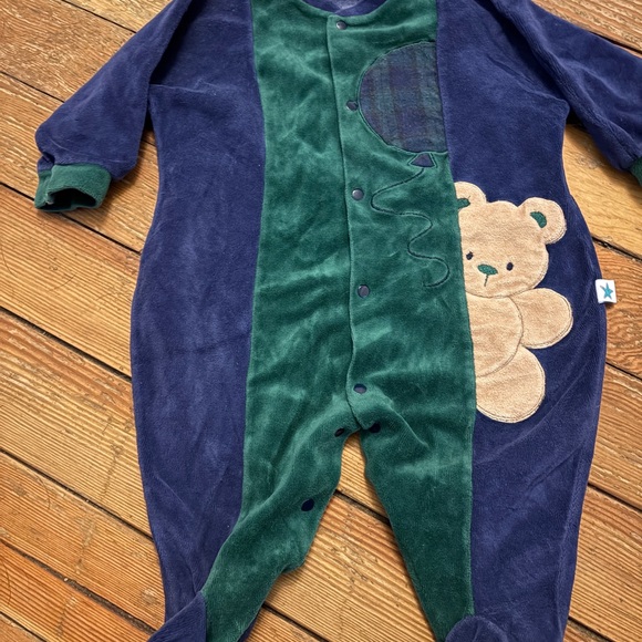 Vintage Little Me Green and Blue Footies with Cozy Velour Texture - Picture 1 of 3